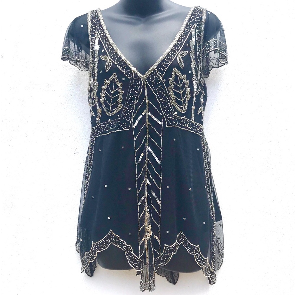 ADRIANNA PAPELL Black Sequined Top NWT